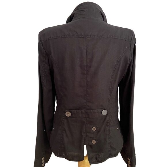 Ecru Black Linen Jacket Women’s Large Button Front Blazer Lightweight Coat - Picture 2 of 9